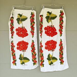 Vintage Geranium Terry Cloth Towels – Set of 2 Orange Floral 36"x20"